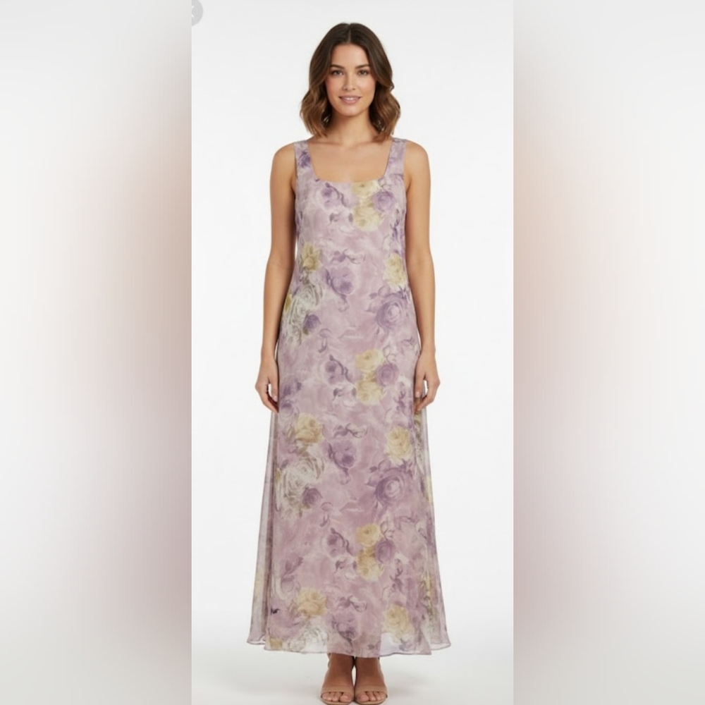 Vintage Hampton Nights Dress Purple Floral Maxi Whimsigoth Boho Shift Fairy 12